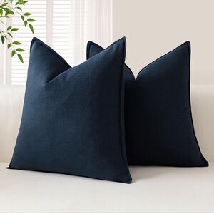 Navy Blue Linen 16x16 Throw Pillow Cover Set